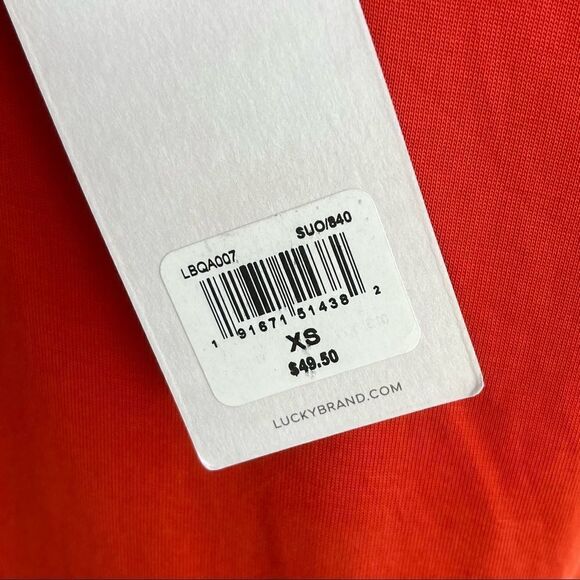 Lucky Brand Deep Rust Orange Loose Fit Ruched Cap Sleeve Rayon Top XS NWT - Picture 7 of 7